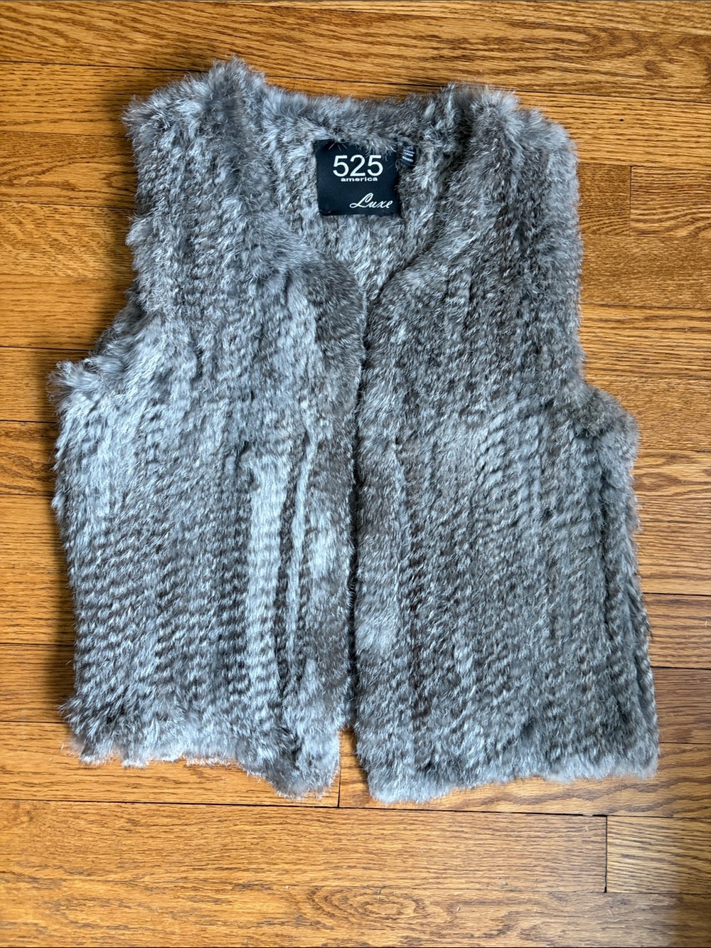 525 America Luxe Grey Real Natural Rabbit Fur Vest, size XS